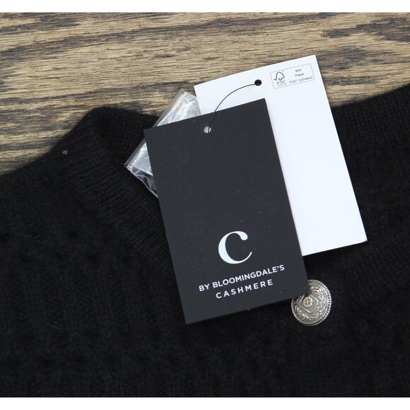 NWT C By Private Label Cashmere Crochet Cardigan Button Front Sweater Black S - Picture 7 of 8